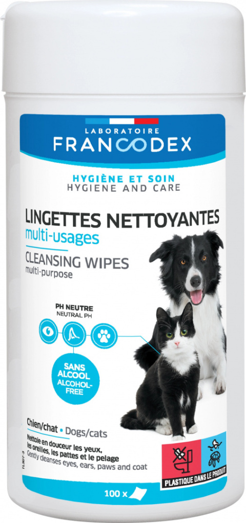 FRANCODEX Chusteczki do czyszczenia oczu, uszu, łap psów i kotów 100 szt.