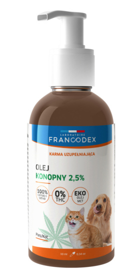 FRANCODEX Olej konopny CBD dla zwierząt 2,5% 10 ml